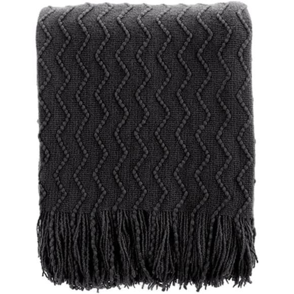 HOME Black Throw Blanket for Couch, Boho Throws for Home Decor, Soft - Picture 8 of 8